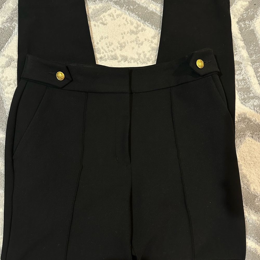 Express Black High-Waisted Pants with Gold Button Accents
